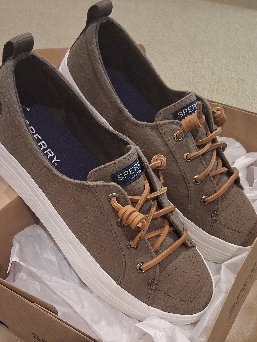 Sperry GREEN Canvas Low-Top Sneakers with Tan Laces